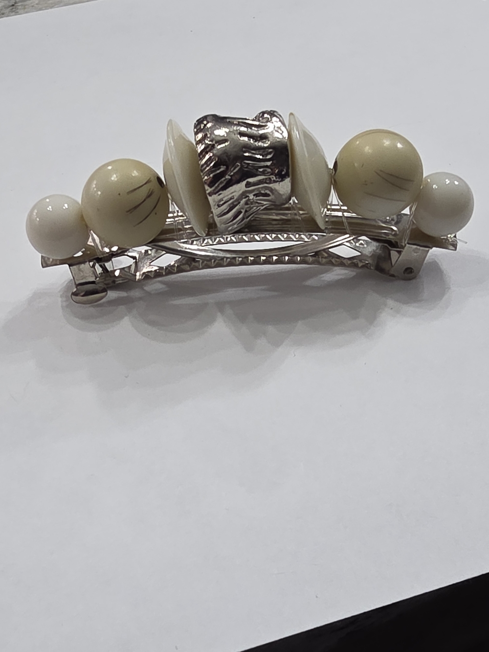 Ivory Bead Accent Hair Barrette - Women Hair Tool